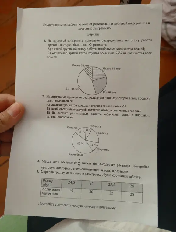 Можешь ли ты помочь мне решить задачи с круговыми диаграммами?