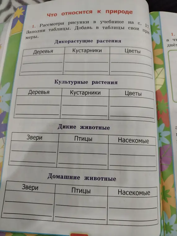 Предложи примеры для заполнения таблицы по теме "Что относится к природе"