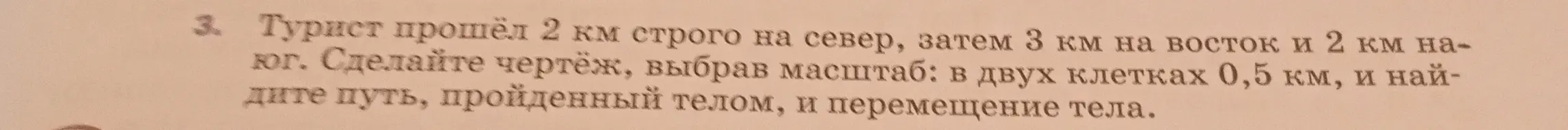 Ты просишь сделать чертёж, найти путь и перемещение тела, если турист прошёл 2 км на север, 3 км на восток и 2 км на юг.