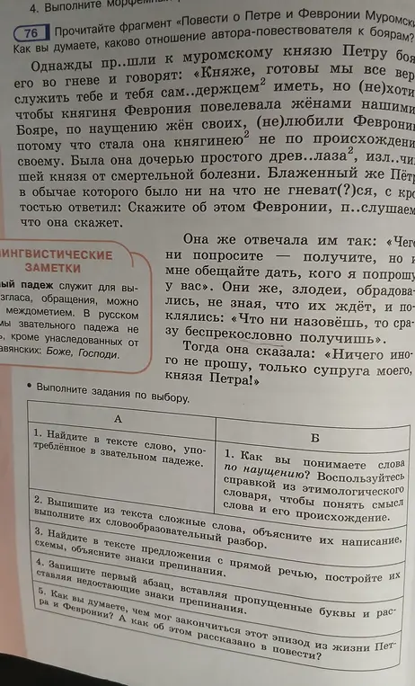 Найди в тексте слово, употреблённое в звательном падеже, и объясни значение слов 'по наущению' из повести о Петре и Февронии