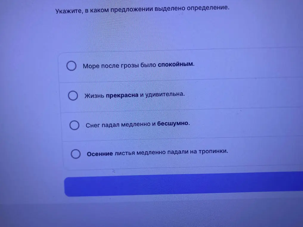 Укажи, в каком предложении выделено определение.