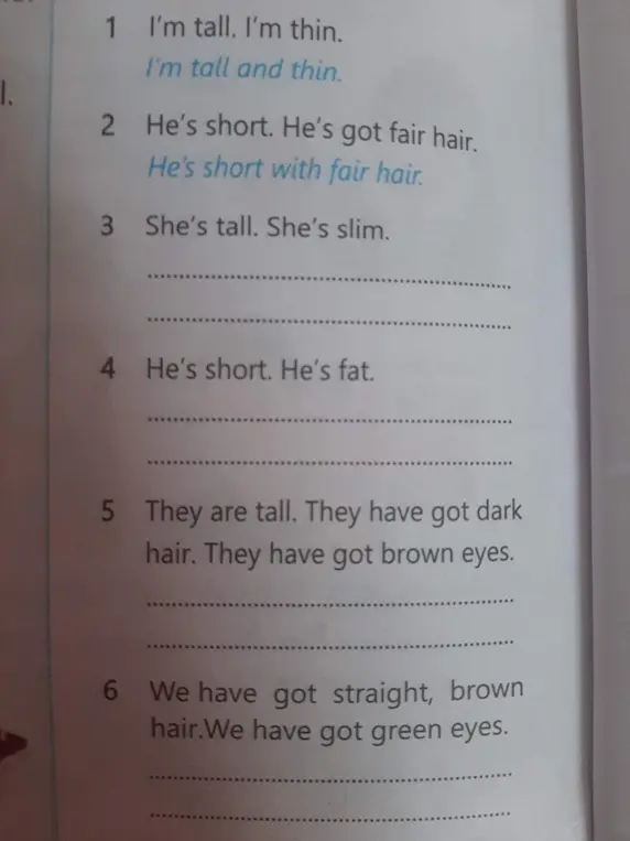 Составь предложения, используя союзы и местоимения: She's tall. She's slim.