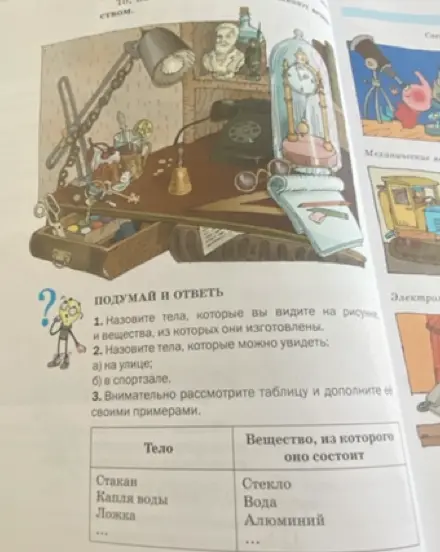 Назови тела, которые ты видишь на рисунке, и вещества, из которых они изготовлены.