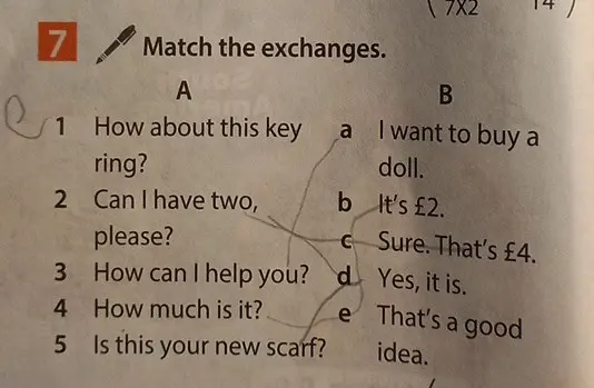 Ты просишь сопоставить фразы в задании "Match the exchanges"