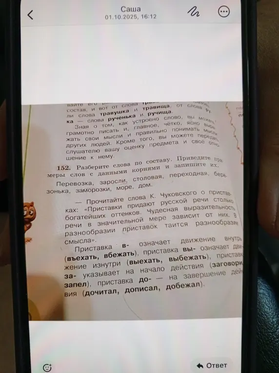 Разбери слова 'Перевозка', 'Заросли', 'Столовая', 'Переходная', 'Березонька', 'Заморозки', 'Море', 'Дом' по составу