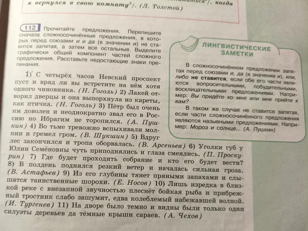 Расставь недостающие знаки препинания в предложениях из упражнения 112