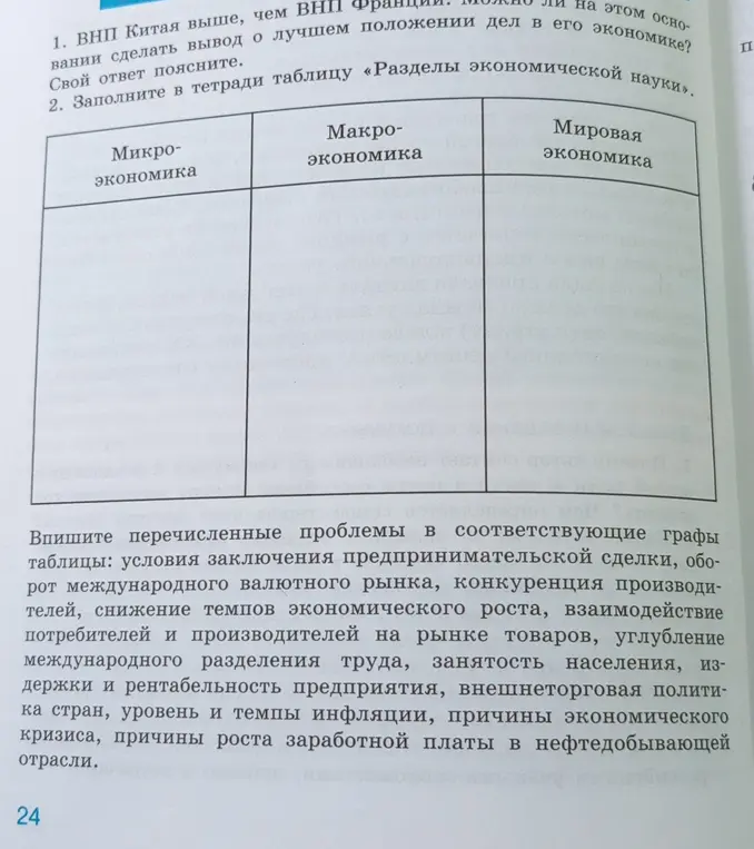 Заполни таблицу «Разделы экономической науки»