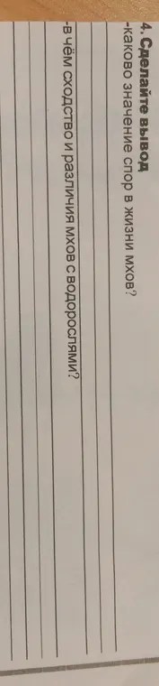 Каково значение спор в жизни мхов и в чём сходство и различия мхов с водорослями?