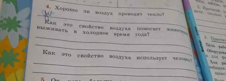 Ответь, хорошо ли воздух проводит тепло и как это свойство помогает животным и людям?