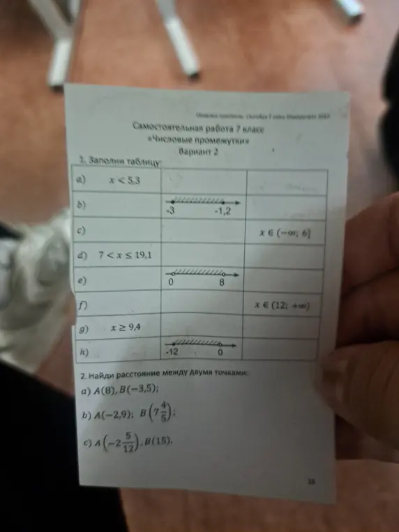 Заполни таблицу с числовыми промежутками и неравенствами