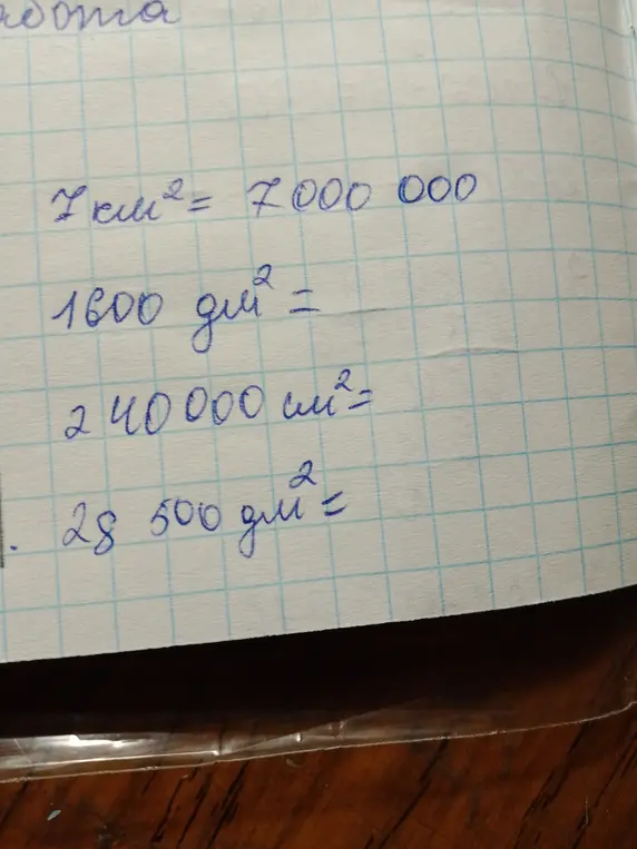 Переведи единицы измерения площади: 1 км² в см², 1600 дм² в м², 240000 см² в м², 28 500 дм² в м².