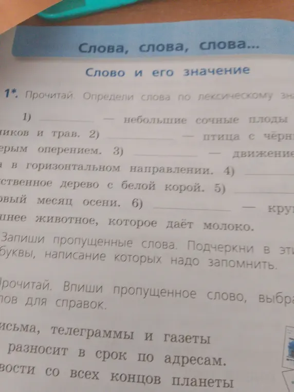 Определи слова по лексическому значению.