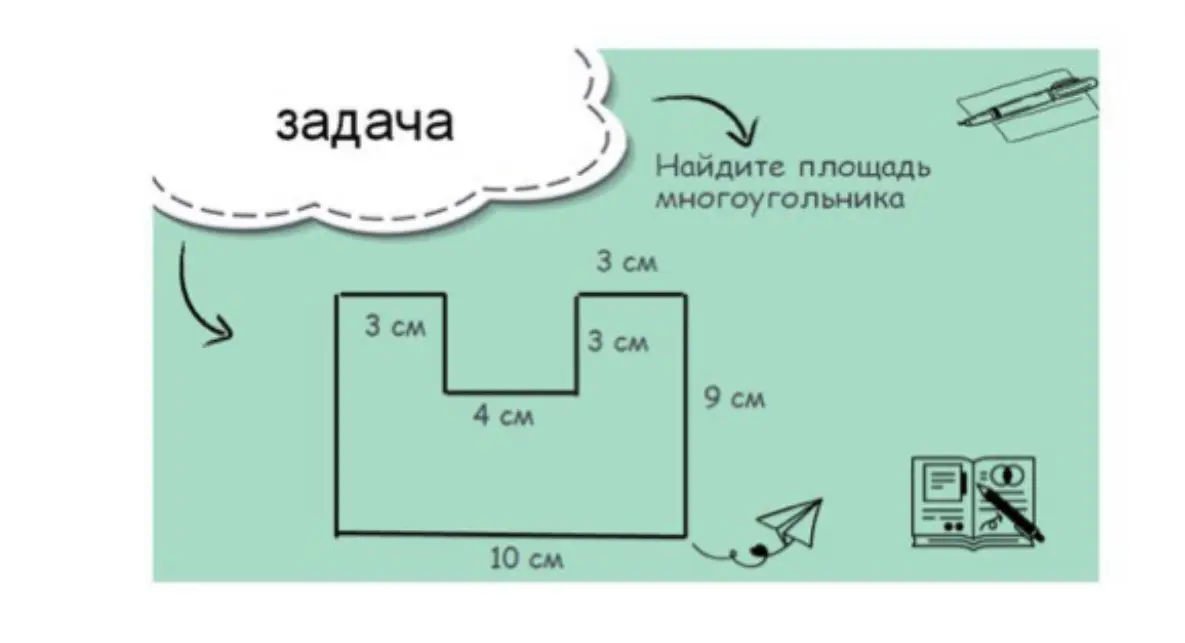 Найди площадь многоугольника.