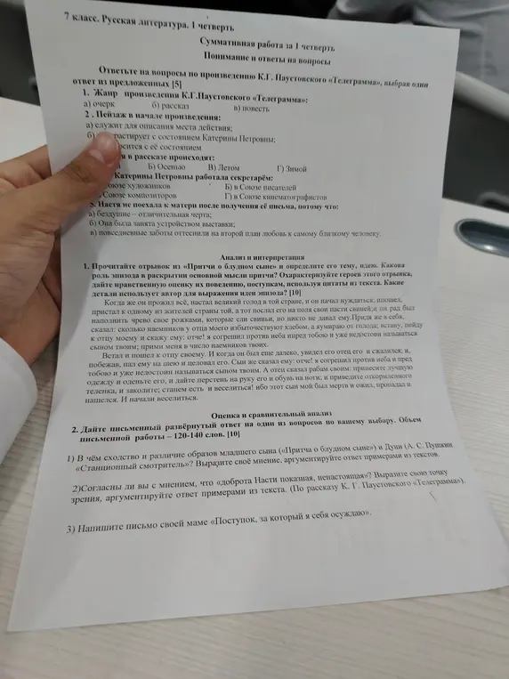 Ответь на вопросы по произведению К.Г. Паустовского «Телеграмма», выбрав один ответ из предложенных.