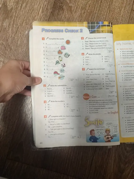 Выполни задания Progress Check 2: закончи слова, напиши национальности, напиши числа, заполни пропуски, выбери правильное слово, напиши множественное число, сопоставь реплики.
