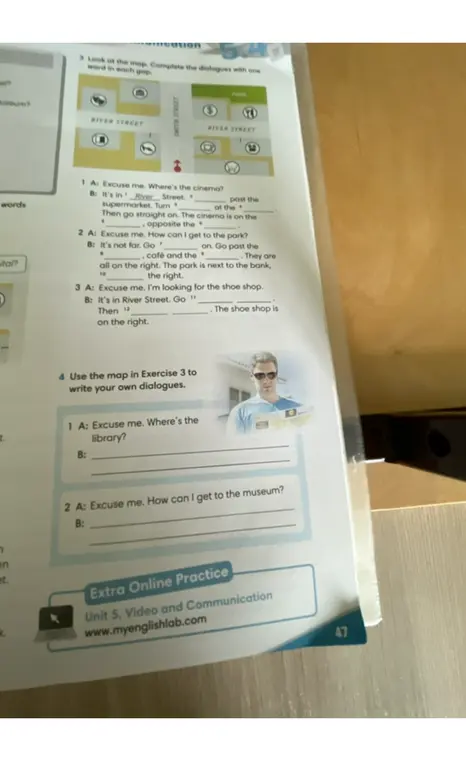 Выполни упражнение 3 и 4. Заполни диалоги, используя карту.