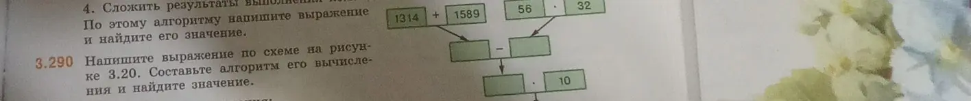 Напиши выражение по схеме на рисунке 3.20, составь алгоритм его вычисления и найди значение.