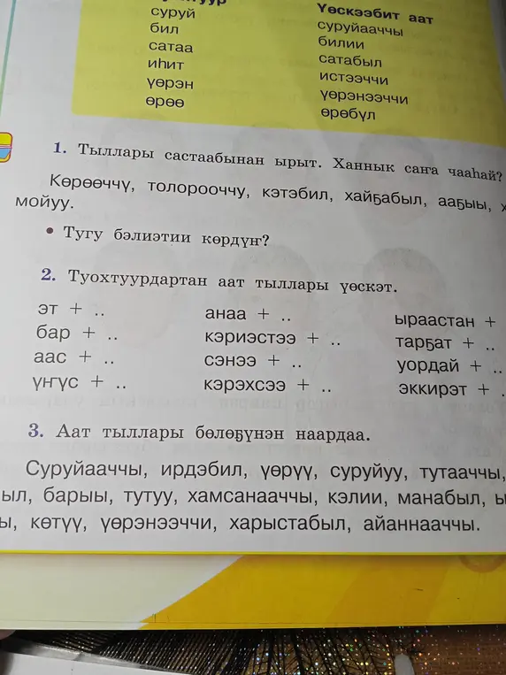 Выполни задания по языку: разбери слова по составу, определи части речи, образуй имена существительные от глаголов, распредели имена существительные по группам.