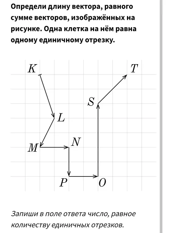Определи длину вектора, равного сумме векторов, изображённых на рисунке.