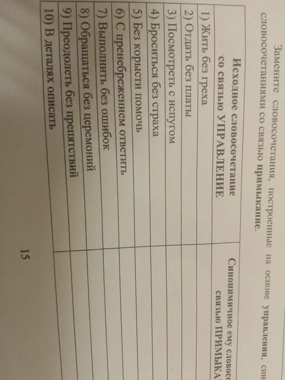 Замени словосочетания, построенные на основе управления, синонимичными словосочетаниями со связью примыкание.