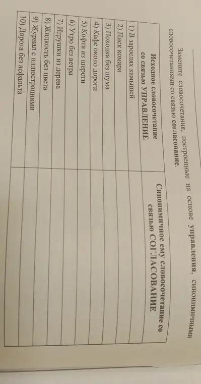 Замени словосочетания, построенные на основе управления, синонимичными словосочетаниями со связью согласование.