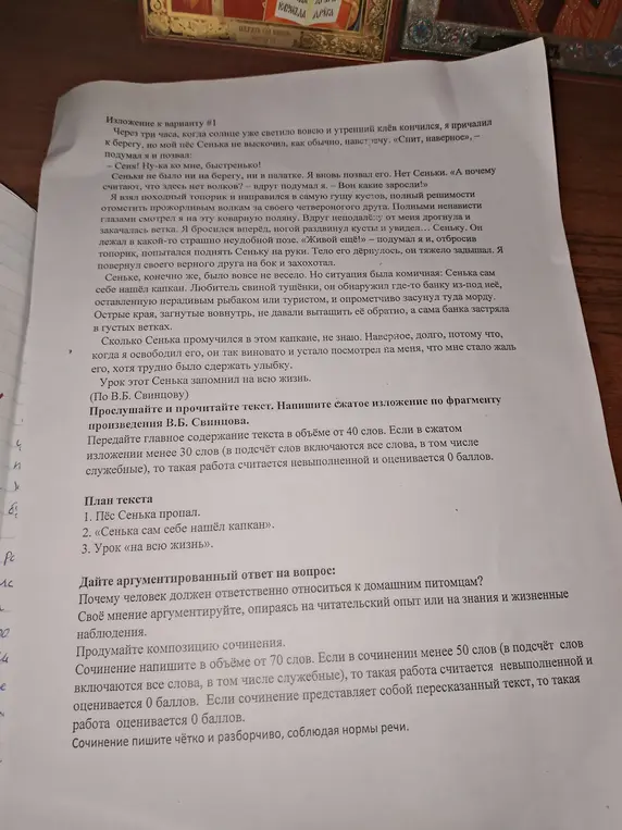 Напиши сжатое изложение по фрагменту произведения В.Б. Свинцова и сочинение на тему «Почему человек должен ответственно относиться к домашним питомцам».