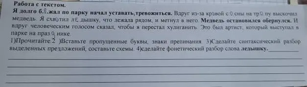 Выполни работу с текстом: вставь пропущенные буквы, знаки препинания, сделай синтаксический разбор выделенных предложений, составь схемы, сделай фонетический разбор слова ледышку.