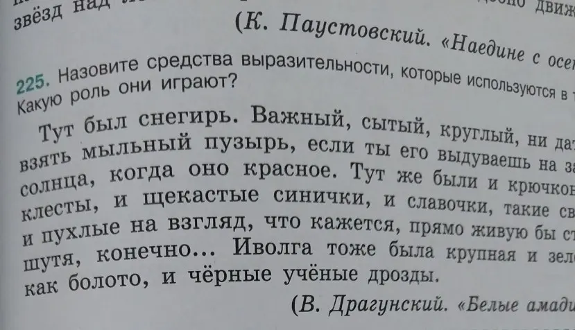 Назови средства выразительности, которые используются в тексте, и какую роль они играют.