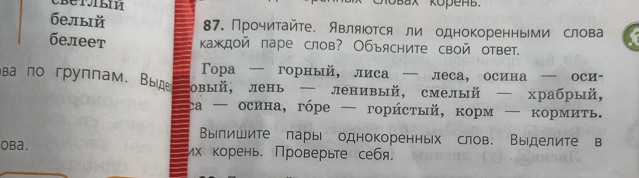 Определи, являются ли однокоренными слова в каждой паре слов и объясни свой ответ.