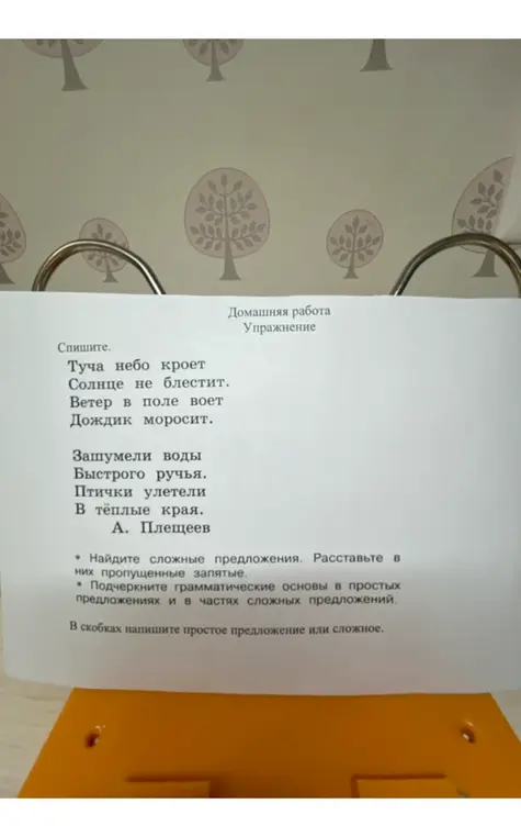 Найди сложные предложения, расставь в них пропущенные запятые и подчеркните грамматические основы в простых предложениях и в частях сложных предложений. В скобках напиши простое предложение или сложное.