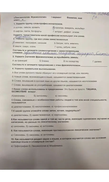 Выполни задания по лексикологии и фразеологии.