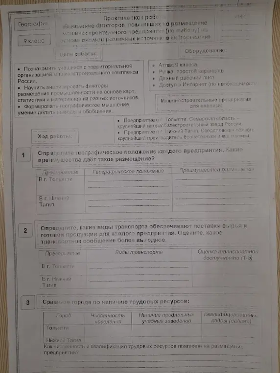 Выяви факторы, повлиявшие на размещение машиностроительного предприятия, определи географическое положение каждого предприятия, определи виды транспорта, сравни города по наличию трудовых ресурсов.
