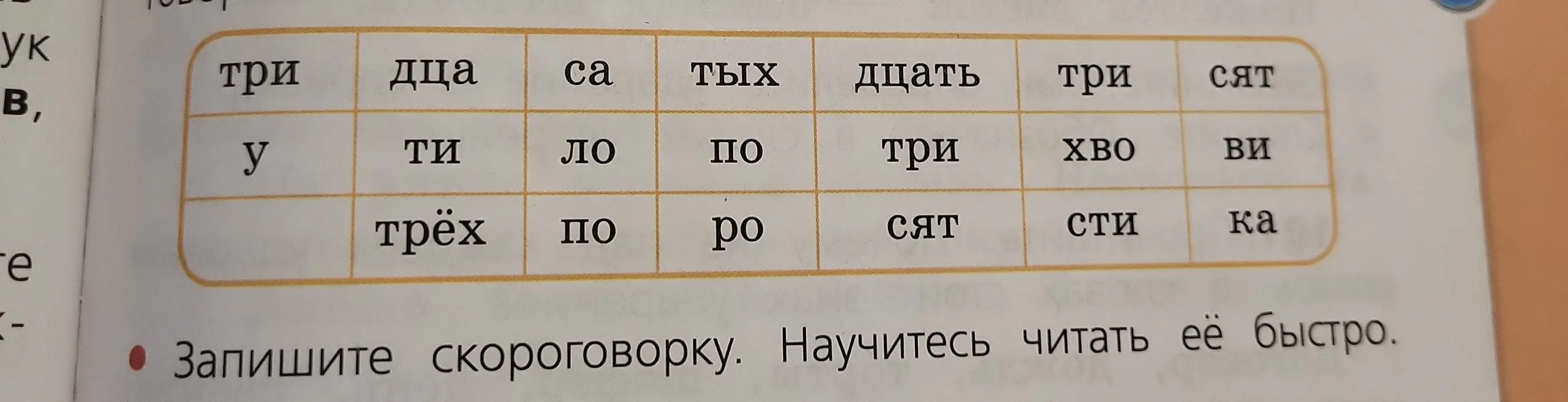 Запиши скороговорку и научись читать её быстро.