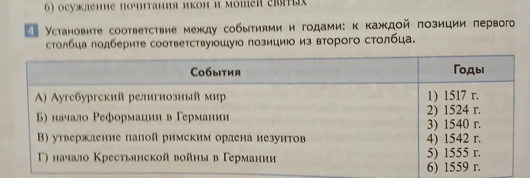 Установи соответствие между событиями и годами