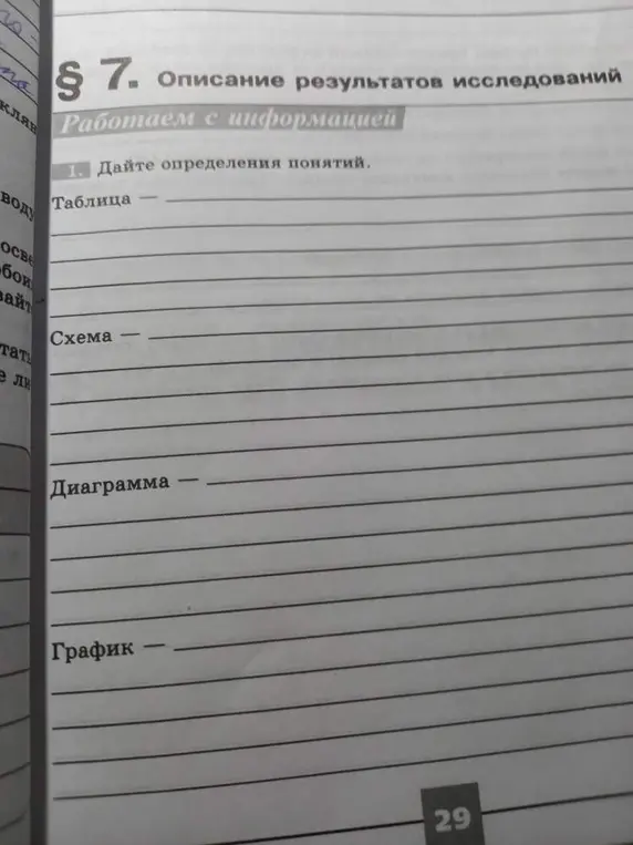 Дай определения понятиям: таблица, схема, диаграмма, график.