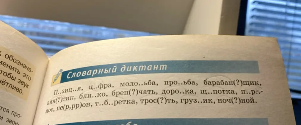 Вставь пропущенные буквы в словах словарного диктанта.