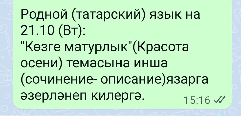 Подготовься к написанию сочинения-описания на татарском языке на тему "Красота осени" к 21 октября.