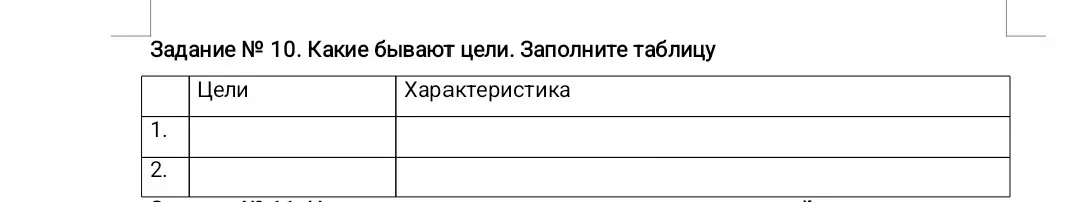 Какие бывают цели и как заполнить таблицу с их характеристиками?