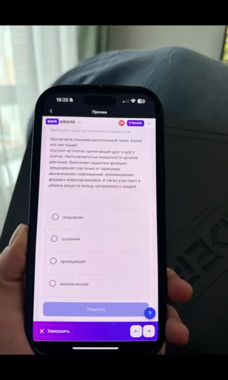Прочитай описание растительной ткани и определи, что это за тип ткани