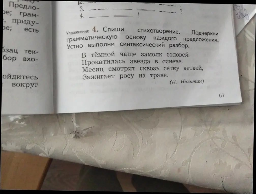 Спиши стихотворение, подчеркни грамматическую основу каждого предложения и выполни устно синтаксический разбор.