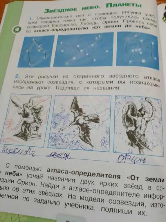Подпиши названия созвездий на рисунках из старинного звёздного атласа.