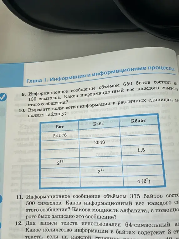 Вырази количество информации в различных единицах, заполняя таблицу.