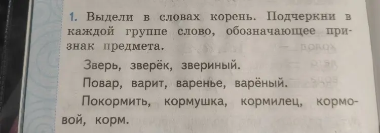 Выдели корень и подчеркни прилагательное в группах слов.