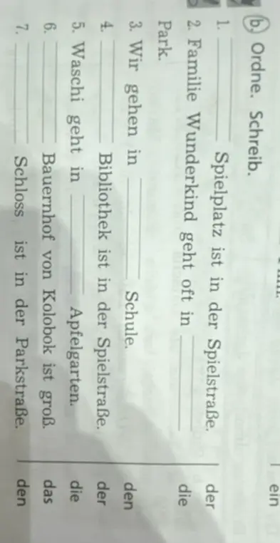 Выполни упражнение b. Ordne. Schreib.