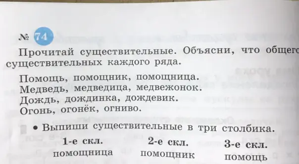 Прочитай существительные, объясни, что общего у существительных каждого ряда и выпиши существительные в три столбика.
