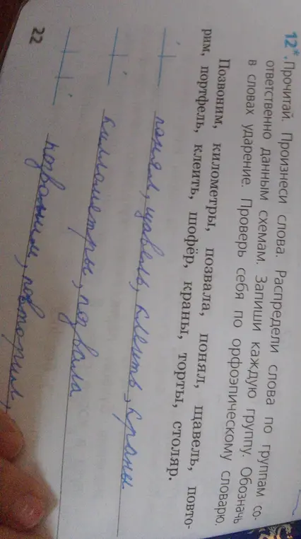 Распредели слова по группам соответственно данным схемам. Запиши каждую группу. Обозначь в словах ударение.