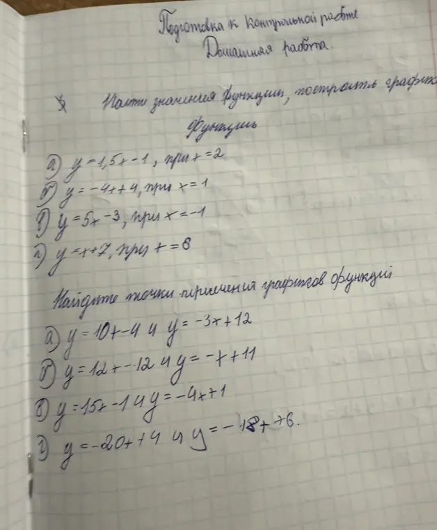 Найди значения функции и точки пересечения графиков функций