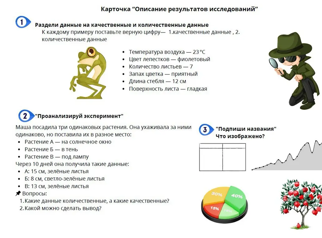 Определи, какие данные количественные, а какие качественные и какой можно сделать вывод.