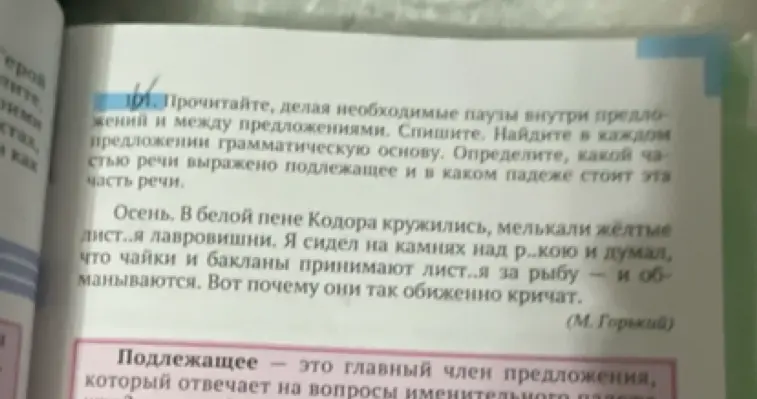 Прочитай текст, найди в каждом предложении грамматическую основу, определи, какой частью речи выражено подлежащее и в каком падеже стоит эта часть речи.