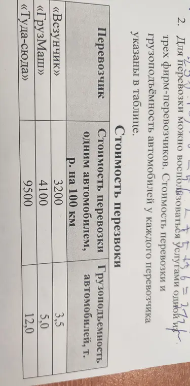 Вычисли и сравни стоимость перевозки 45 т груза на 1300 км для каждой из трех фирм и выбери самый дешевый вариант.